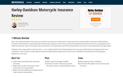 2020 Harley-Davidson Motorcycle Insurance Review • Benzinga