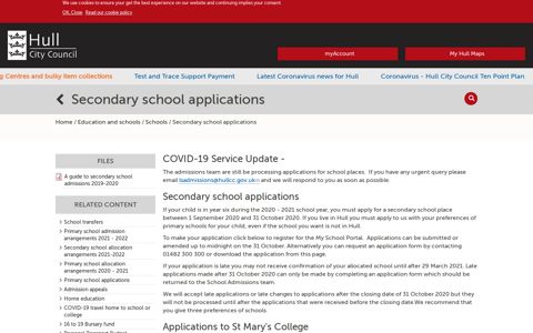 Secondary school applications | Hull City Council