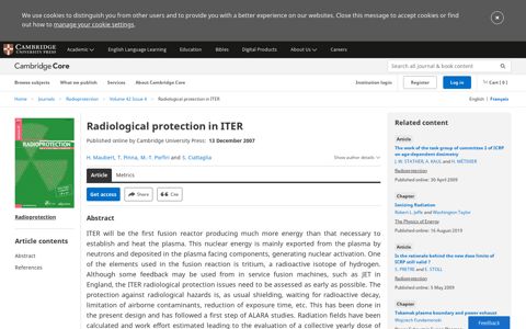 Radiological protection in ITER | Radioprotection | Cambridge ...