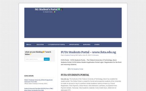 FUTA Students Portal - www.futa.edu.ng - NG Student's Portal