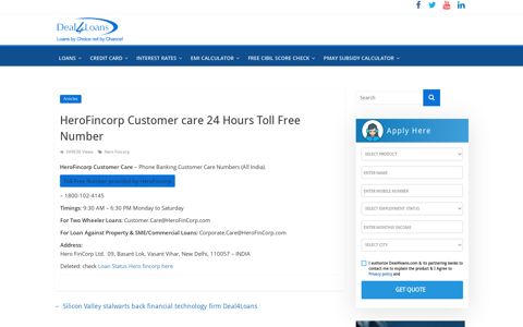 HeroFincorp Customer care 24 Hours Toll Free Number ...