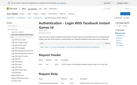 Authentication - Login With Facebook Instant Games Id ...