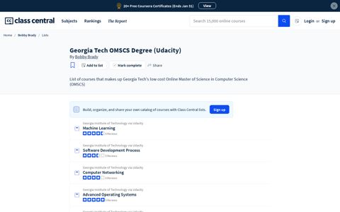 Georgia Tech OMSCS Degree (Udacity) - List by Bobby Brady