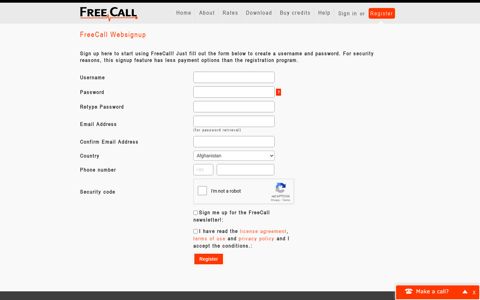 Signup - FreeCall | The cheapest freecalls on the planet!