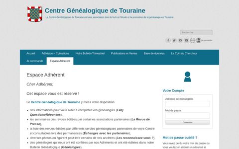 Espace Adhérent - Centre Généalogique de Touraine