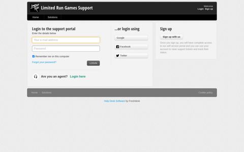 Login - Limited Run Games Support - Freshdesk