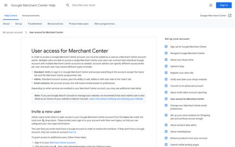 User access for Merchant Center - Google Support