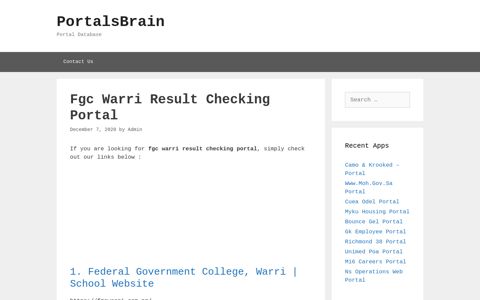 Fgc Warri Result Checking - PortalsBrain - Portal Database