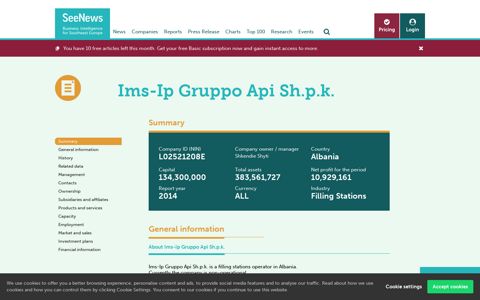 Ims-Ip Gruppo Api Sh.p.k. - SeeNews - Business intelligence ...