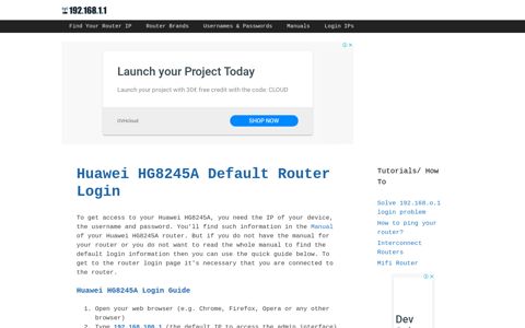 Huawei HG8245A - Default login IP, default username ...