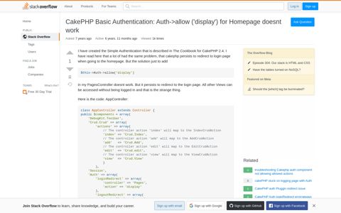 CakePHP Basic Authentication: Auth->allow ('display') for ...