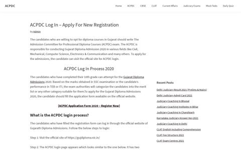 ACPDC Log In - New Registration/Registered Users Log In Here