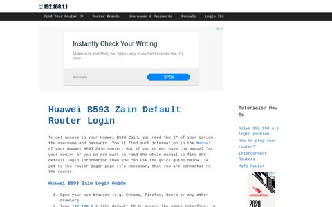 Huawei B593 Zain - Default login IP, default ... - 192.168.1.1