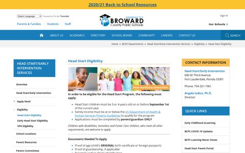 Head Start/Early Intervention Services / Head Start Eligibility