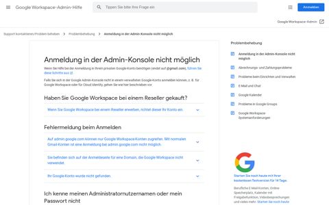 Anmeldung in der Admin-Konsole nicht möglich - Google ...