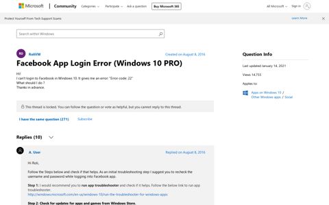 Facebook App Login Error (Windows 10 PRO) - Microsoft ...