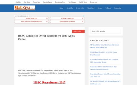HSSC Conductor Driver Recruitment 2020 Apply Online