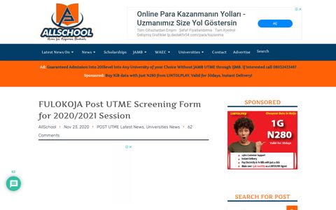 FULOKOJA Post-Utme / DE Form 2020/2021 [UPDATED]