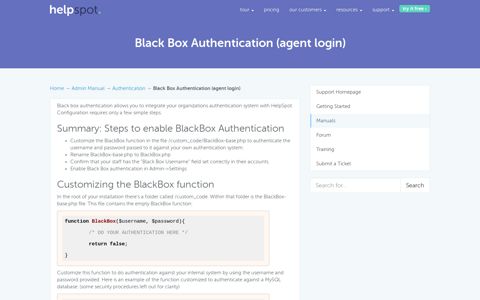 Black Box Authentication (agent login) - HelpSpot Support