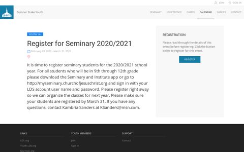 Register for Seminary 2020/2021 - Sumner Stake Youth