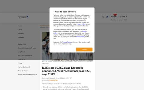 ICSE class 10, ISC class 12 results announced, 99.33 ... - Mint