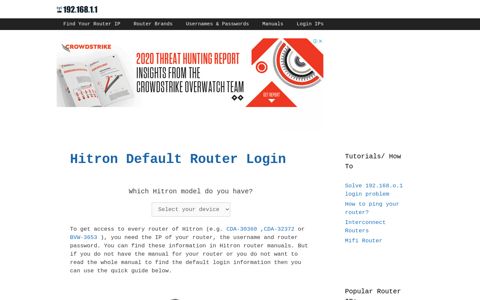 Hitron Default Router Login - 192.168.1.1
