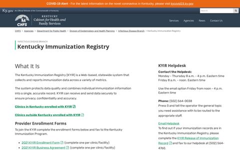 Kentucky Immunization Registry - Cabinet for Health and ...