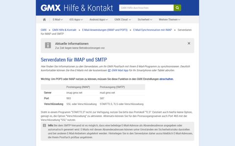 Serverdaten für IMAP und SMTP - GMX Hilfe