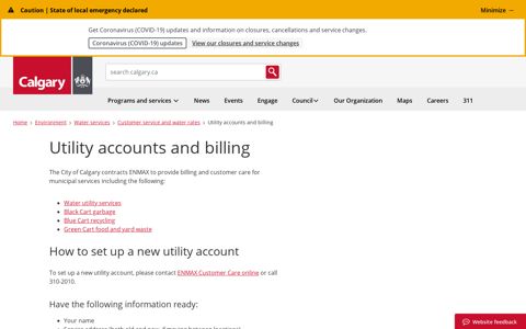 Utility accounts and billing - The City of Calgary