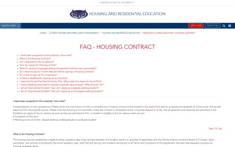 Frequently Asked Questions - Housing Contract - FAU