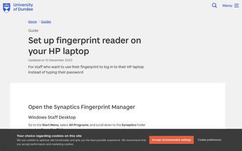 Set up fingerprint reader on your HP laptop | University of ...