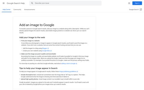 Add an image to Google - Google Search Help - Google Support