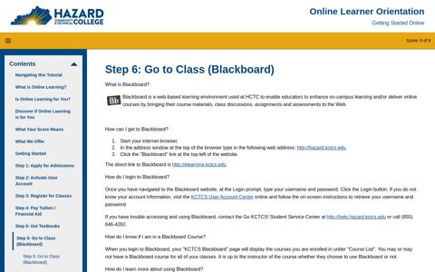 Step 6: Go to Class (Blackboard) - KCTCS