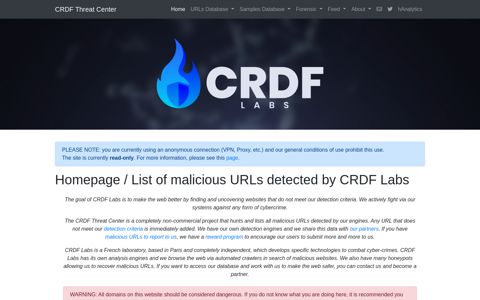 CRDF Threat Center: Homepage / List of malicious URLs ...
