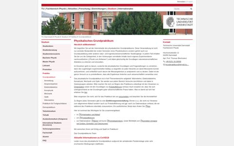Physik - Studium - Praktika - TU Darmstadt - Fachbereich Physik