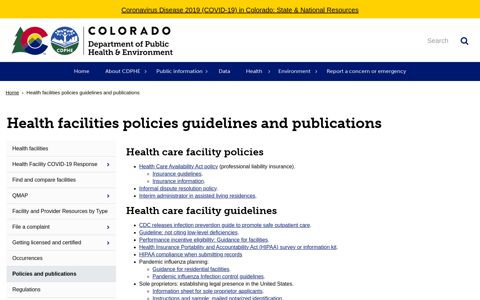 Health facilities policies guidelines and publications ...