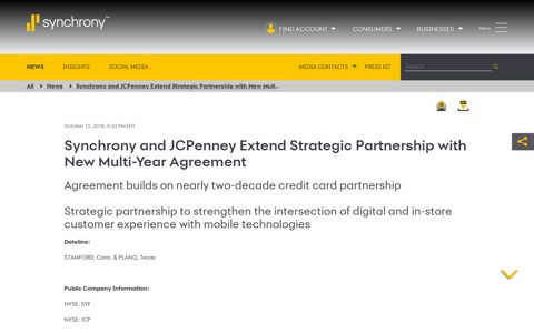 Synchrony and JCPenney Extend Strategic Partnership with ...