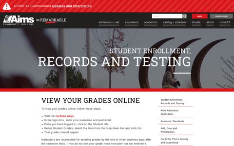 View your grades online - Enrollment and Registrar - Aims ...