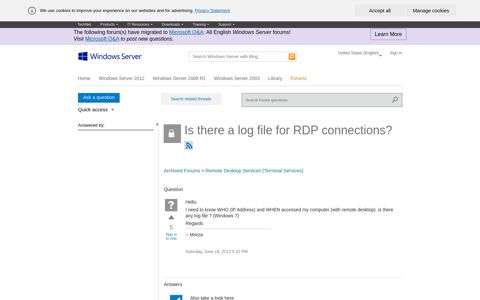 Is there a log file for RDP connections? - TechNet - Microsoft