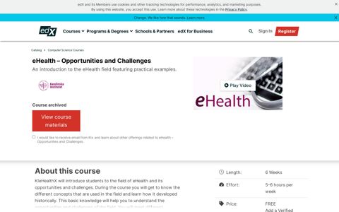 eHealth – Opportunities and Challenges | edX