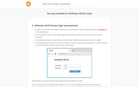 192.168.1.1 - AirRouter AIrOS Router login and password