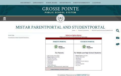 MISTAR ParentPortal and StudentPortal / Home Page