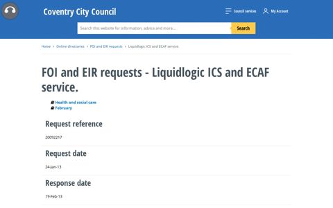 FOI and EIR requests - Liquidlogic ICS and ECAF service ...