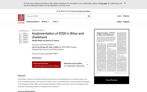 Implementation of ICDS in Bihar and Jharkhand - jstor