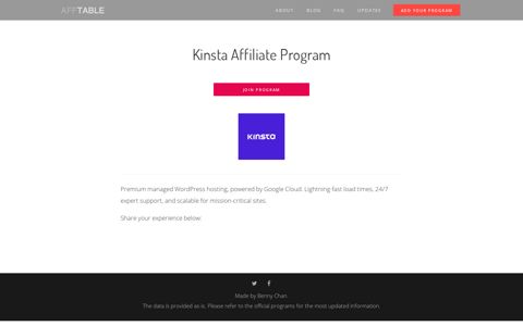 Kinsta Affiliate Program - AffTable