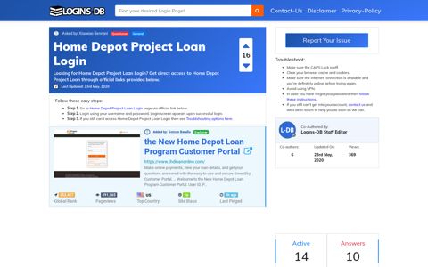 Home Depot Project Loan Login - Logins-DB
