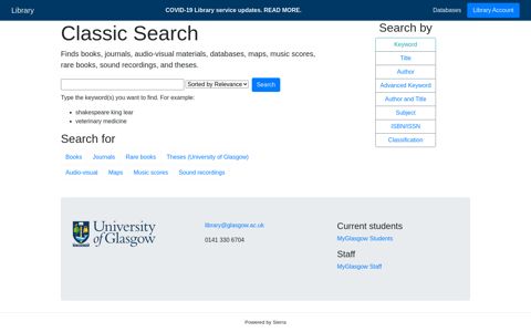 University of Glasgow Library Classic Search