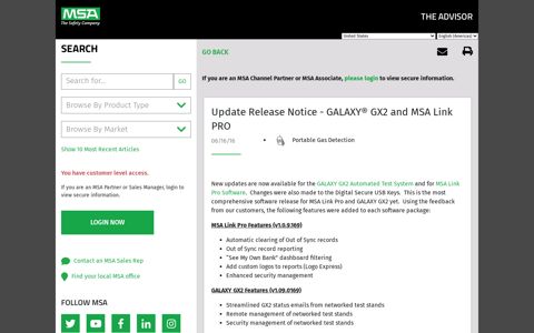 Update Release Notice - GALAXY® GX2 and MSA Link PRO
