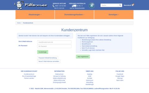 Kundenzentrum - Filtermax.de