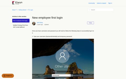 New employee first login – Elwyn IT